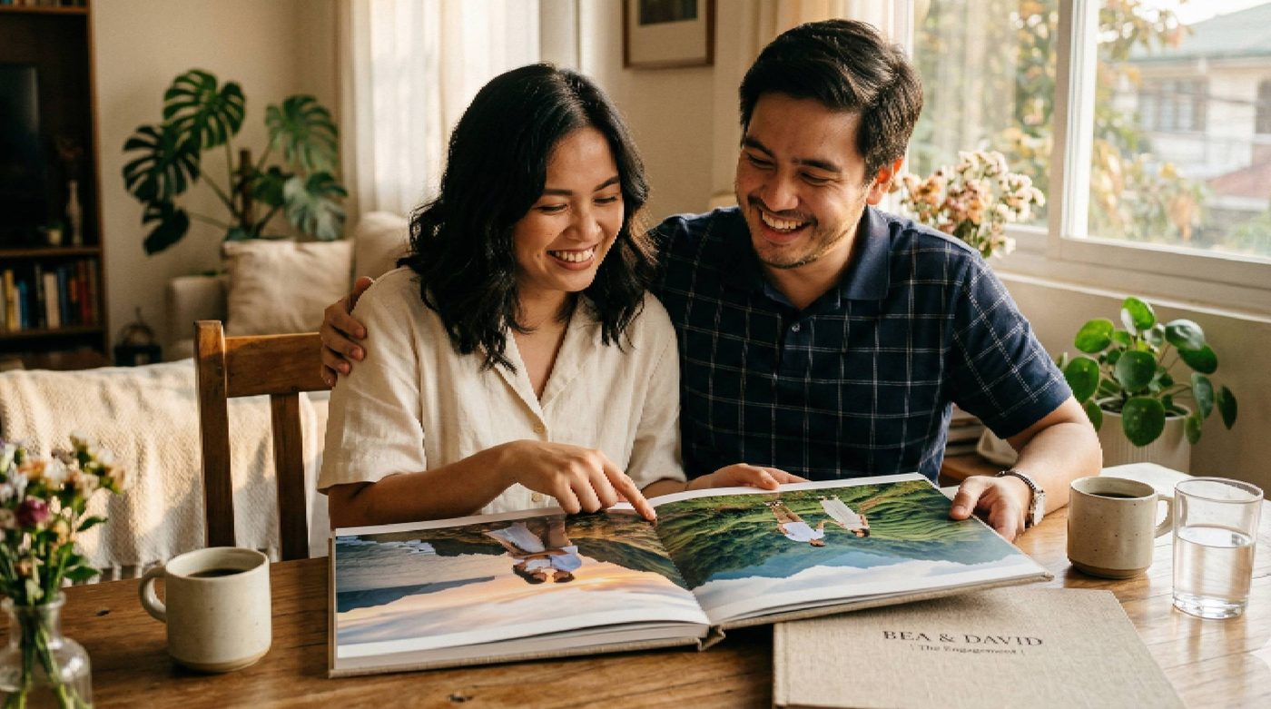 Filipino couple at their prenup shoot in a scenic location