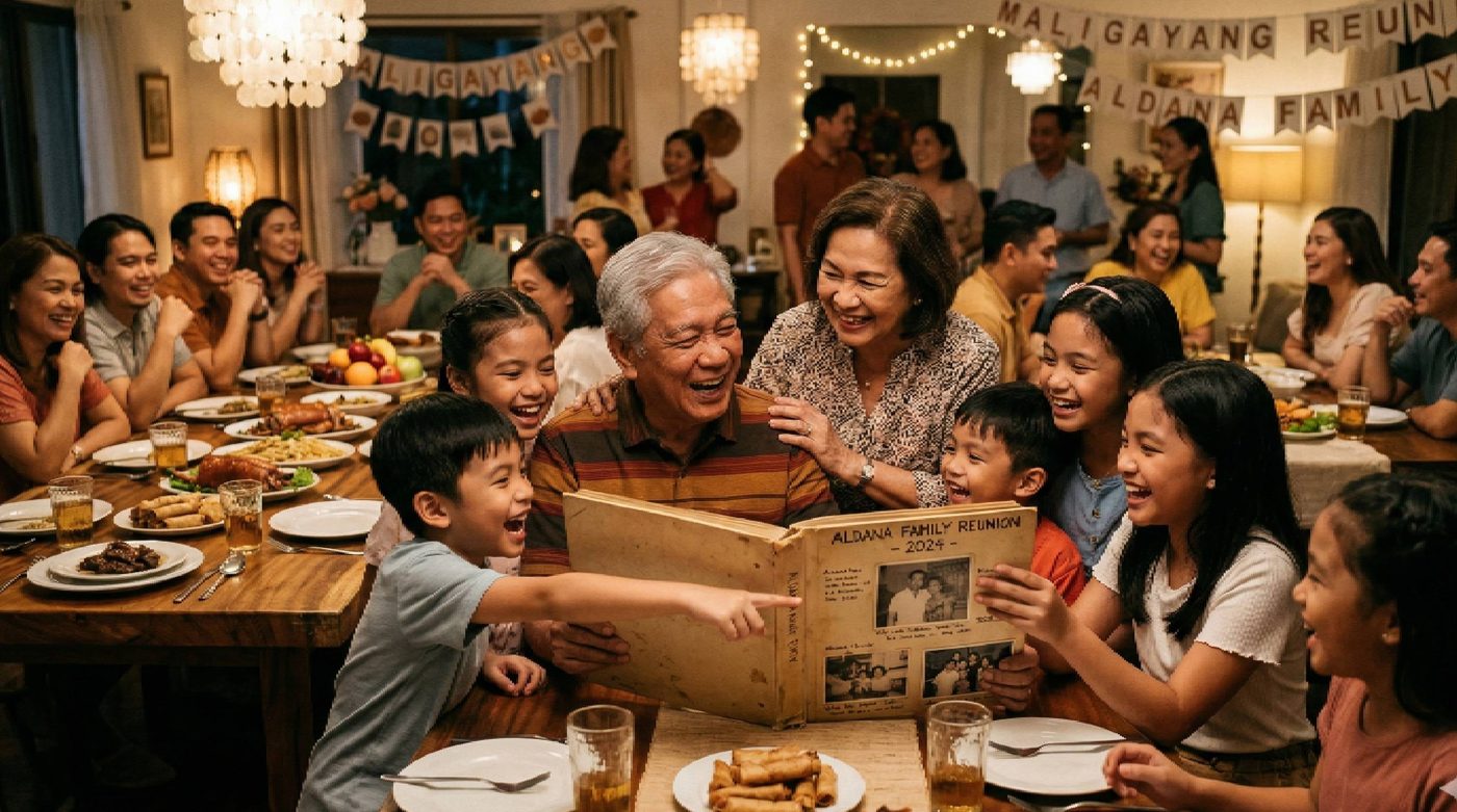 Filipino multi-generational family reunion