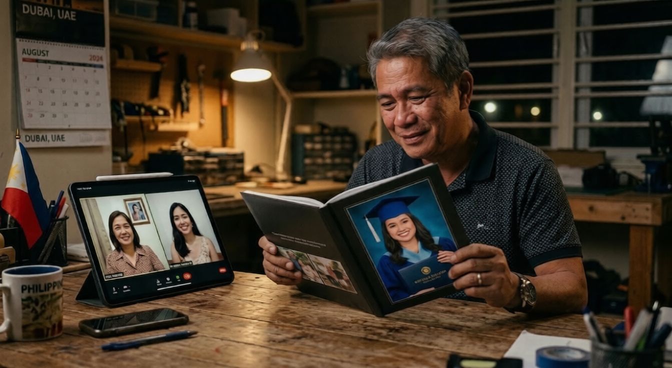 OFW family receiving a custom photo book as a gift