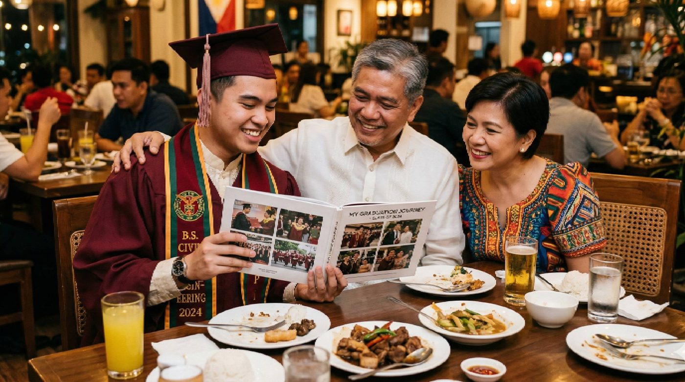Filipino graduate with family after graduation ceremony