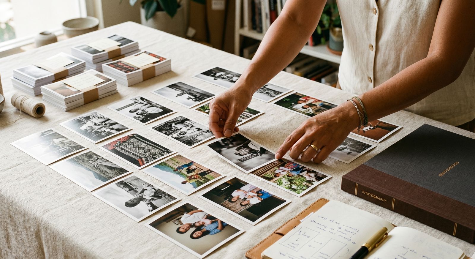 Curated photo book spread being designed for a Filipino family, Moments photo book concierge